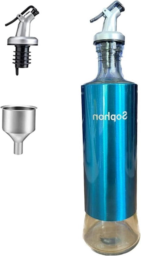 Dispensatore di Olio d'Olive e Aceto con Fustella in Acciaio Inox - 500ml Blu