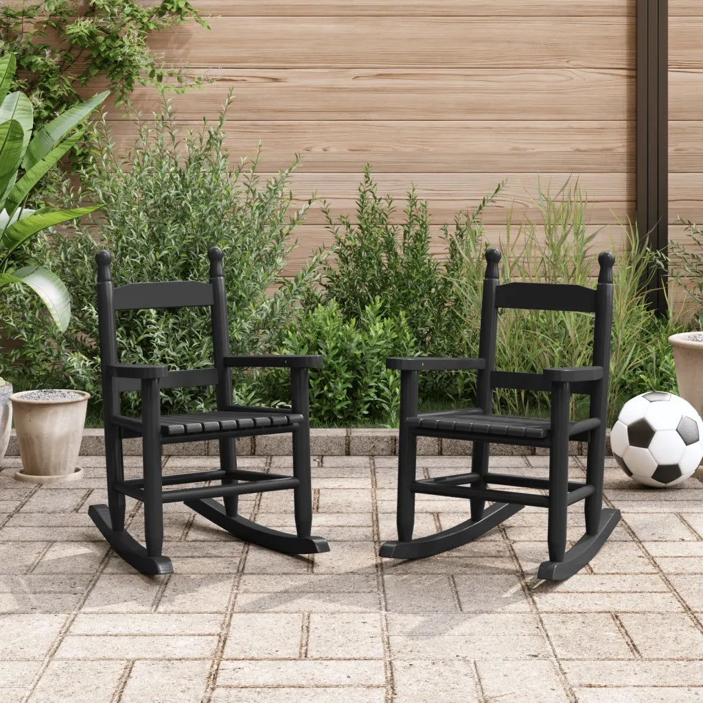 vidaXL Sedie a Dondolo per Bambini 2 pz Nere Legno Massello di Pioppo