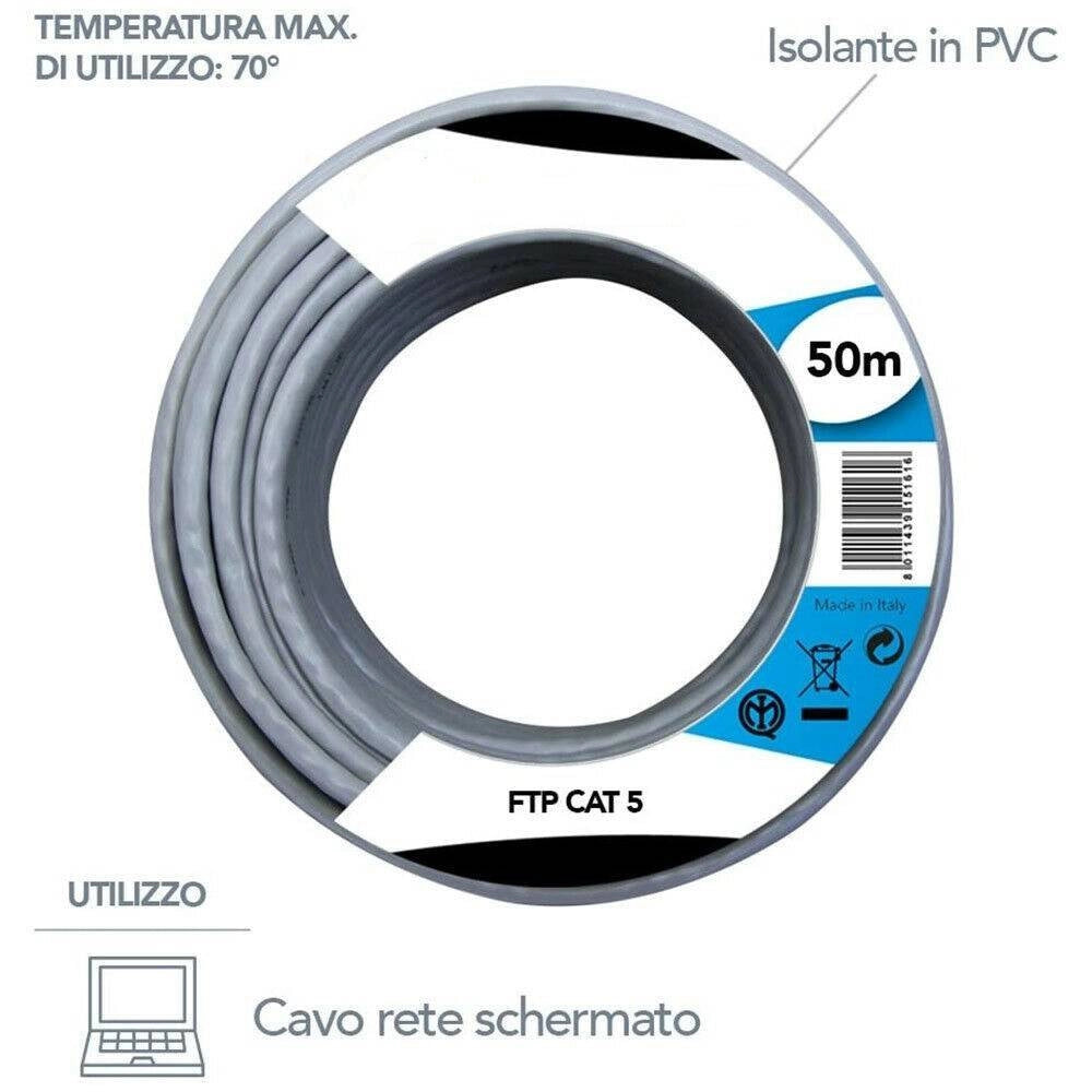 Trade Shop - Cavo Ethernet Di Rete 50mt Ftp Cat 5e Prolunga Lan Router Internet Computer -