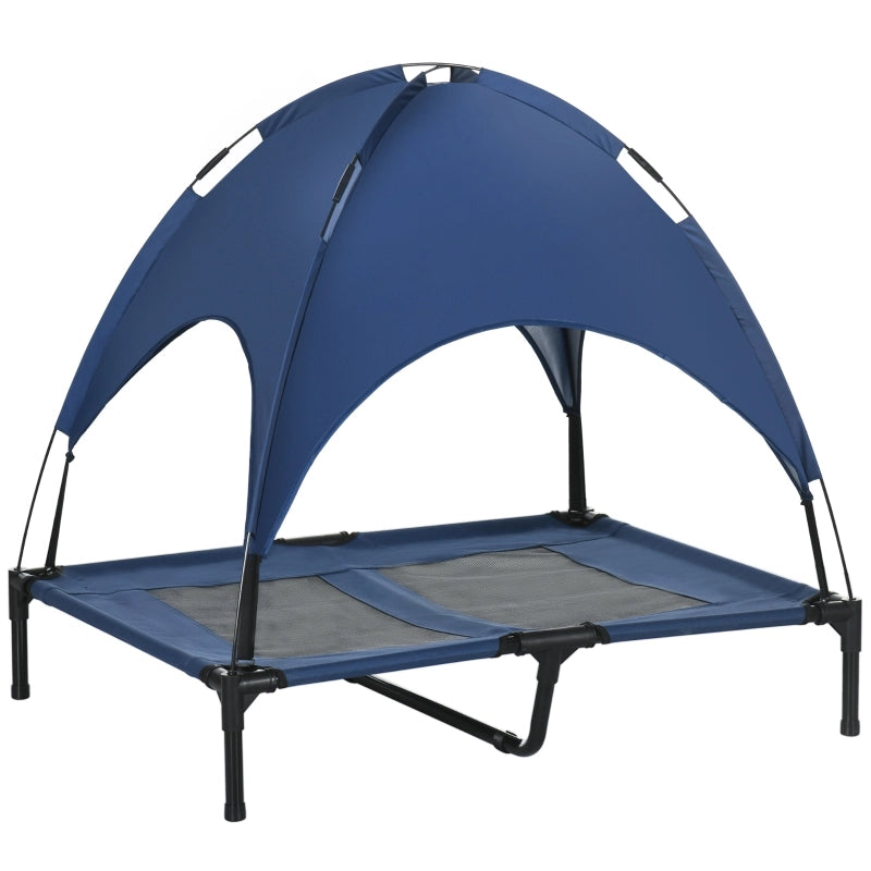 Letto rialzato per cani con baldacchino, pieghevole, blu scuro