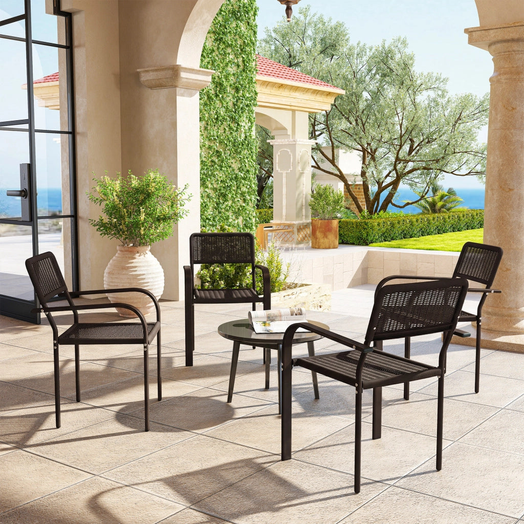Set di 4 Sedie da Giardino Apilabili con Braccioli ¨C zephmum ¨C Marrone Scuro 55x60x83 cm
