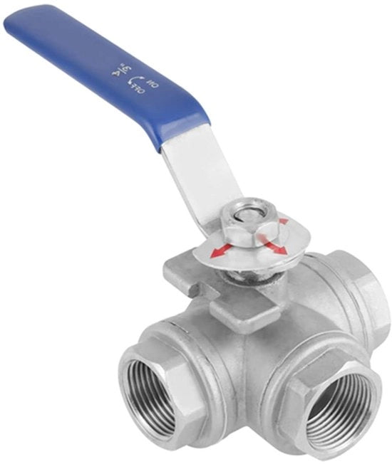 Valvola a sfera a 3 vie T di tipo femmina in acciaio inossidabile SUS304 3/4" DN20