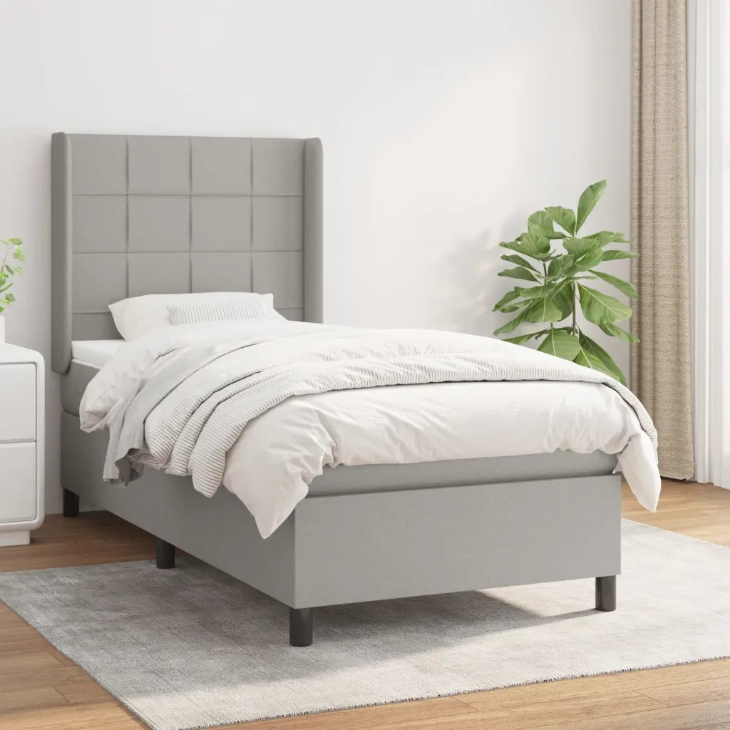Letto singolo | Letto per adulti | Giroletto a Molle con Materasso Grigio Chiaro 80x200 cm Tessuto