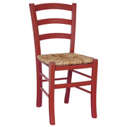 Sedie da sala da pranzo in legno Venezia rosse con seduta in paglia di riso