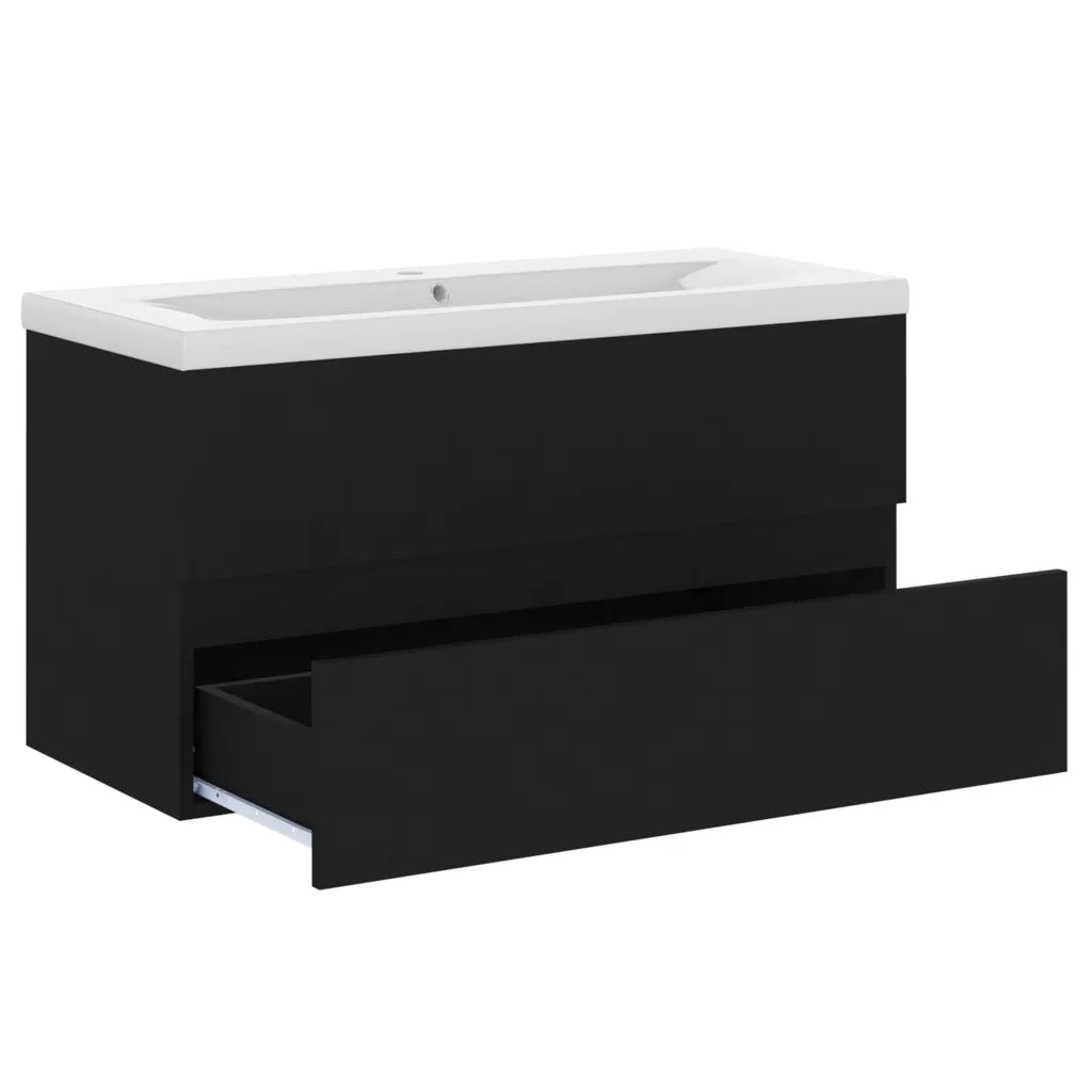 Mobile con Lavabo Integrato Nero in Legno Multistrato 3071559