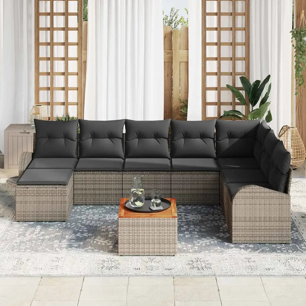 Set Divano da Giardino 9 pcs Grigio polyrattan