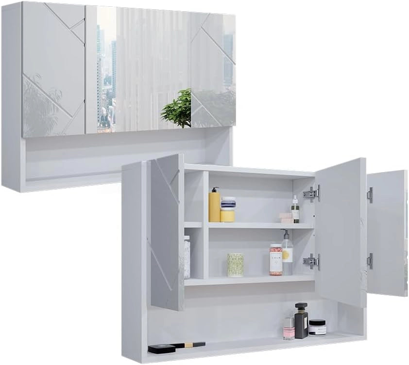 Specchio contenitore bagno Irma, Bianco lucido, 80.1 x 55 cm, con specchio e ripiani aperti per montaggio a parete