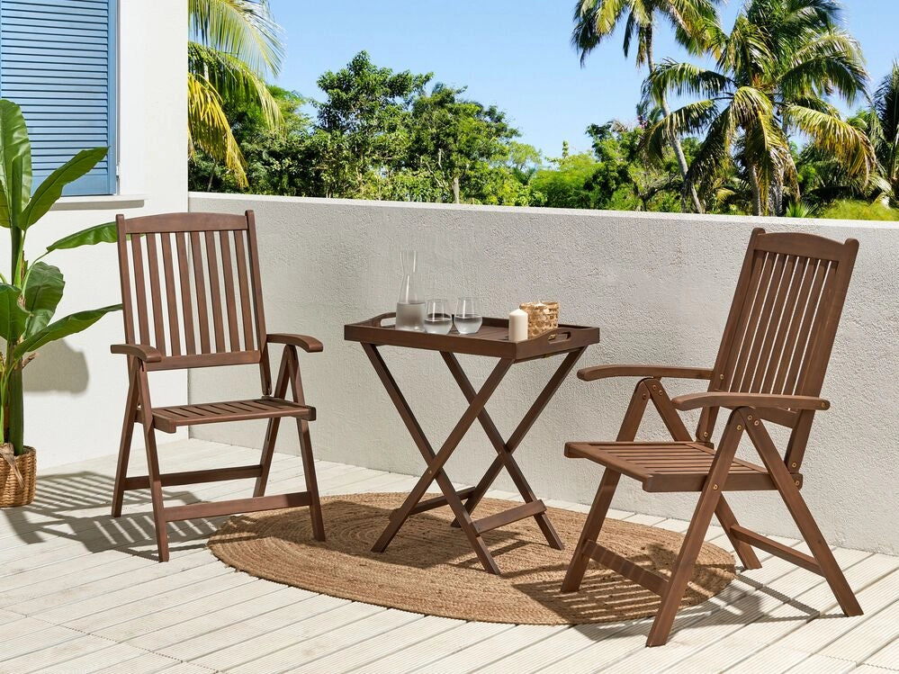 Set da balcone con 2 sedie da giardino regolabili in legno di acacia con schienale regolabile pieghevole in stile rustico