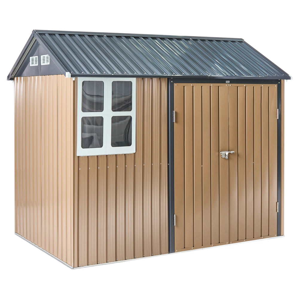 Capanno da giardino walk-in 235 x 175 cm in acciaio con chiusura a bullone resistente ai raggi UV impermeabile marrone