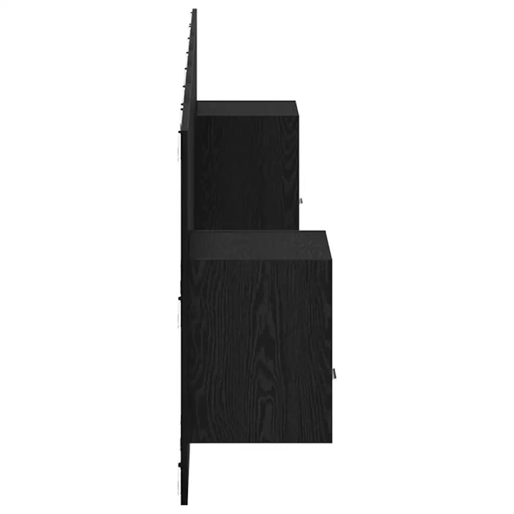 Testata con Comodino 3 pz-Set di 3 Testiera con Contenitore Rovere Nero Legno multistrato 399517