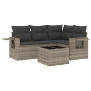 Set Divano da Giardino 5pz | Set Salotto da Giardino con Cuscini Grigio Chiaro Polyrattan