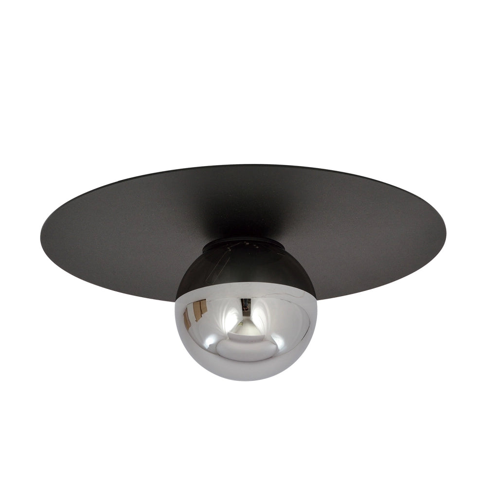 Plafoniera Minimal 1 Luce Mnemosine In Acciaio Nero E Sfera Di Vetro Fumè