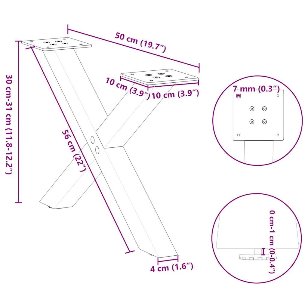 vidaXL Gambe per Tavolino da Caffè a X 2 pz Nere 50x(30-31) cm Acciaio