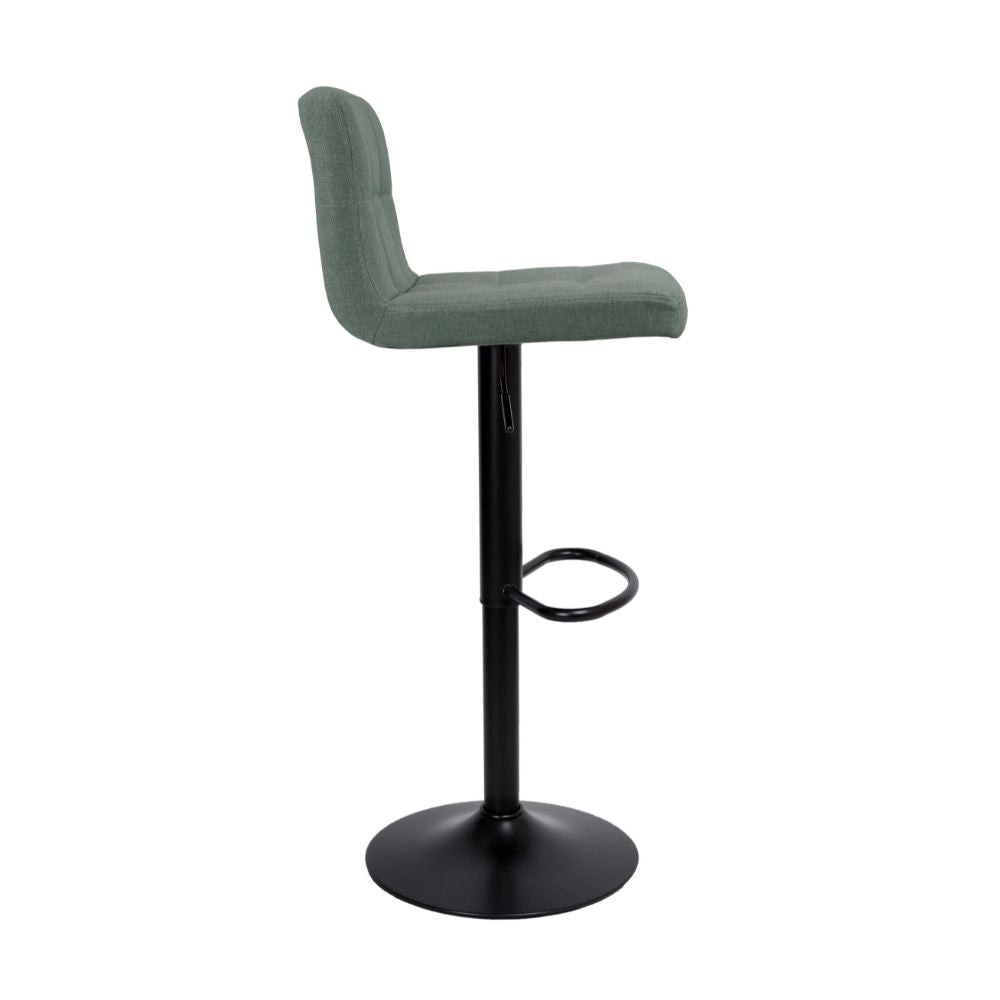 Sgabello regolabile con seduta in tessuto verde e base in metallo nero opaco Mosva