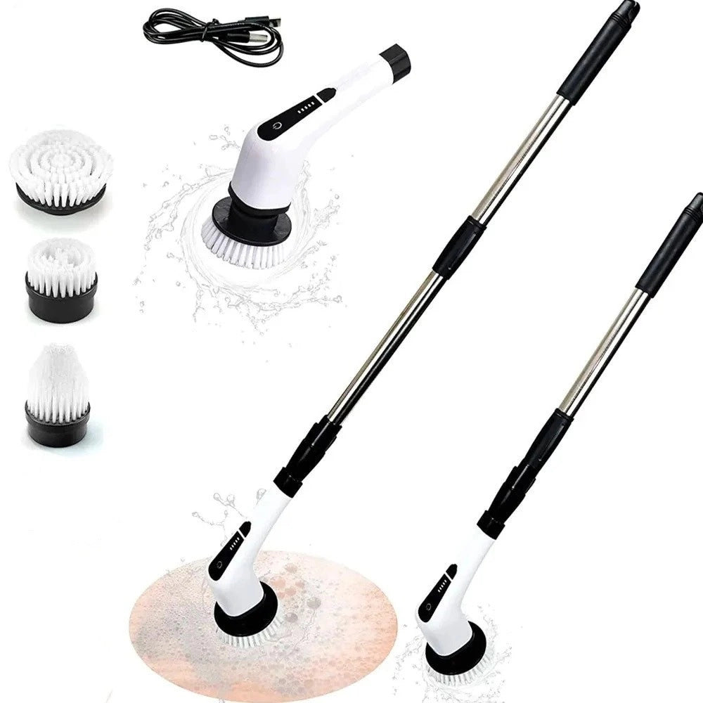 Trade Shop - Spazzola Rotante Elettrica Multifunzione 9in1 Ricaricabile Senza Fili Manico Estensibile -