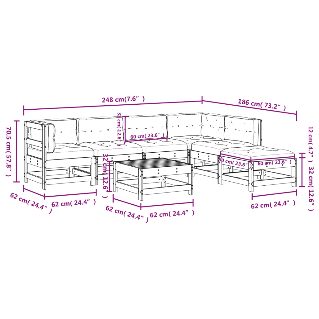 Set Divani da Giardino 7pz con Cuscini in Legno Massello Bianco 3185963