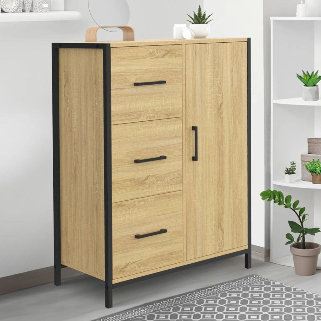 IDMarket - DETROIT Cassettiera da bagno a 3 cassetti e 1 armadio dal design industriale