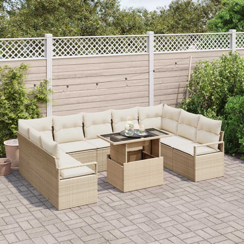Set Divano da Giardino  da 10 Pezzi con Cuscini Beige in Polyrattan