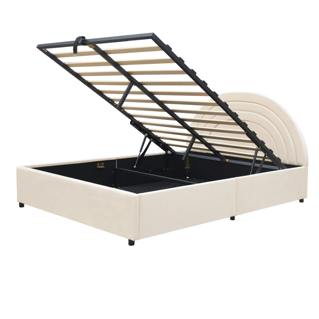 Letto Imbottito 140x200 con Testiera e Rete a Doghe ¨C MINIMAL ¨C Velluto Beige