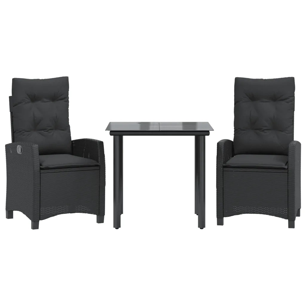 Set da Pranzo da Giardino 3 pz con Cuscini Nero in Polyrattancod mxl 87039