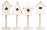 Casa per uccelli con standard - attrezzi e decorazione - 4 pezzi - legno - naturale