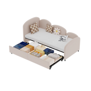 Letto per Bambini 90x200 cm con Cassetto; a Forma di Fiore; in Velluto e Ferro; Rosa