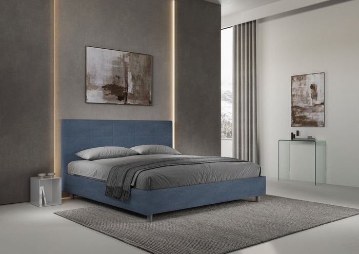 Letto Matrimoniale King Size 180x210 cm Senza Rete Imbottito in Microfibra Mika Blu