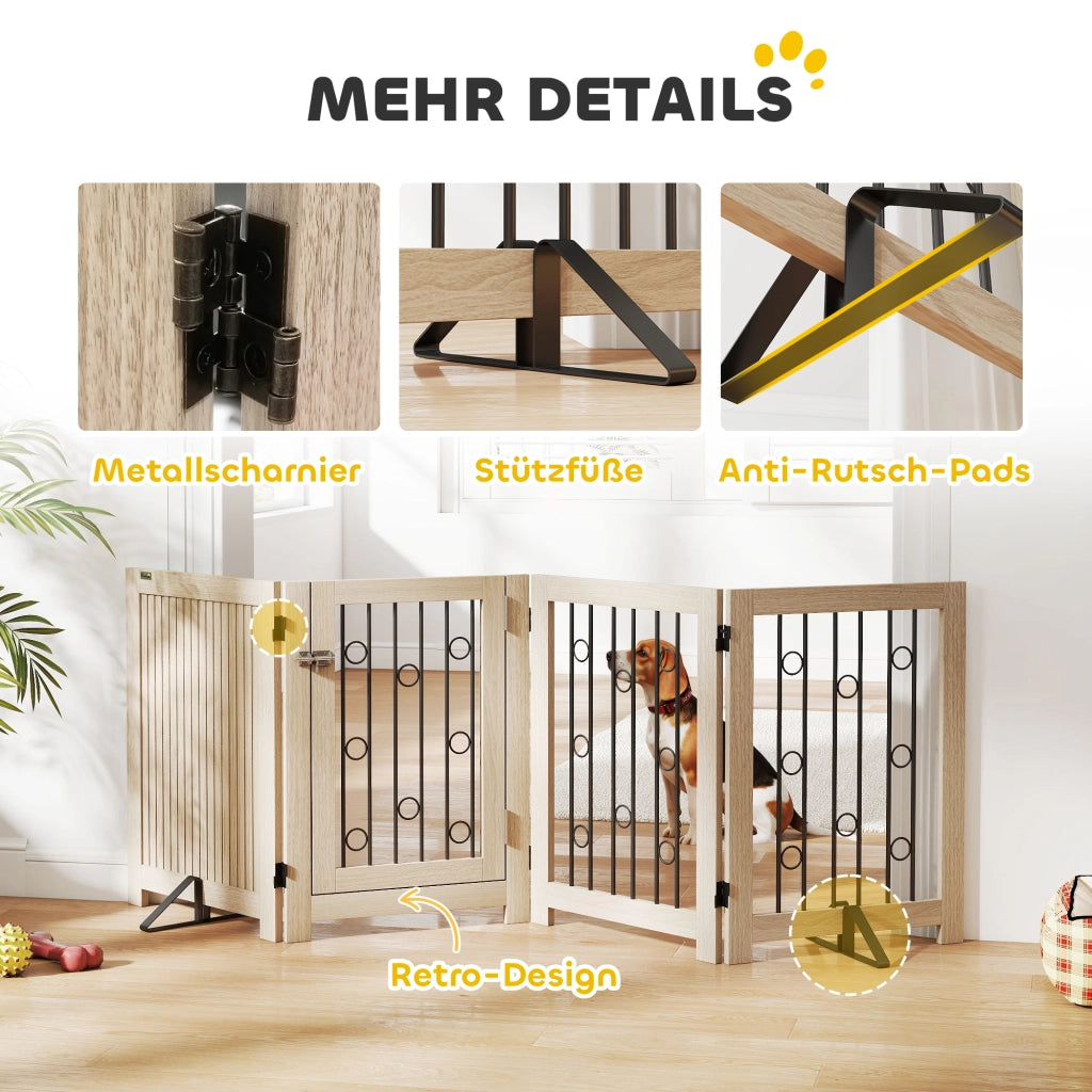 Cancello per animali domestici con porta ¨C zephmum ¨C MDF, acciaio, 4 pannelli