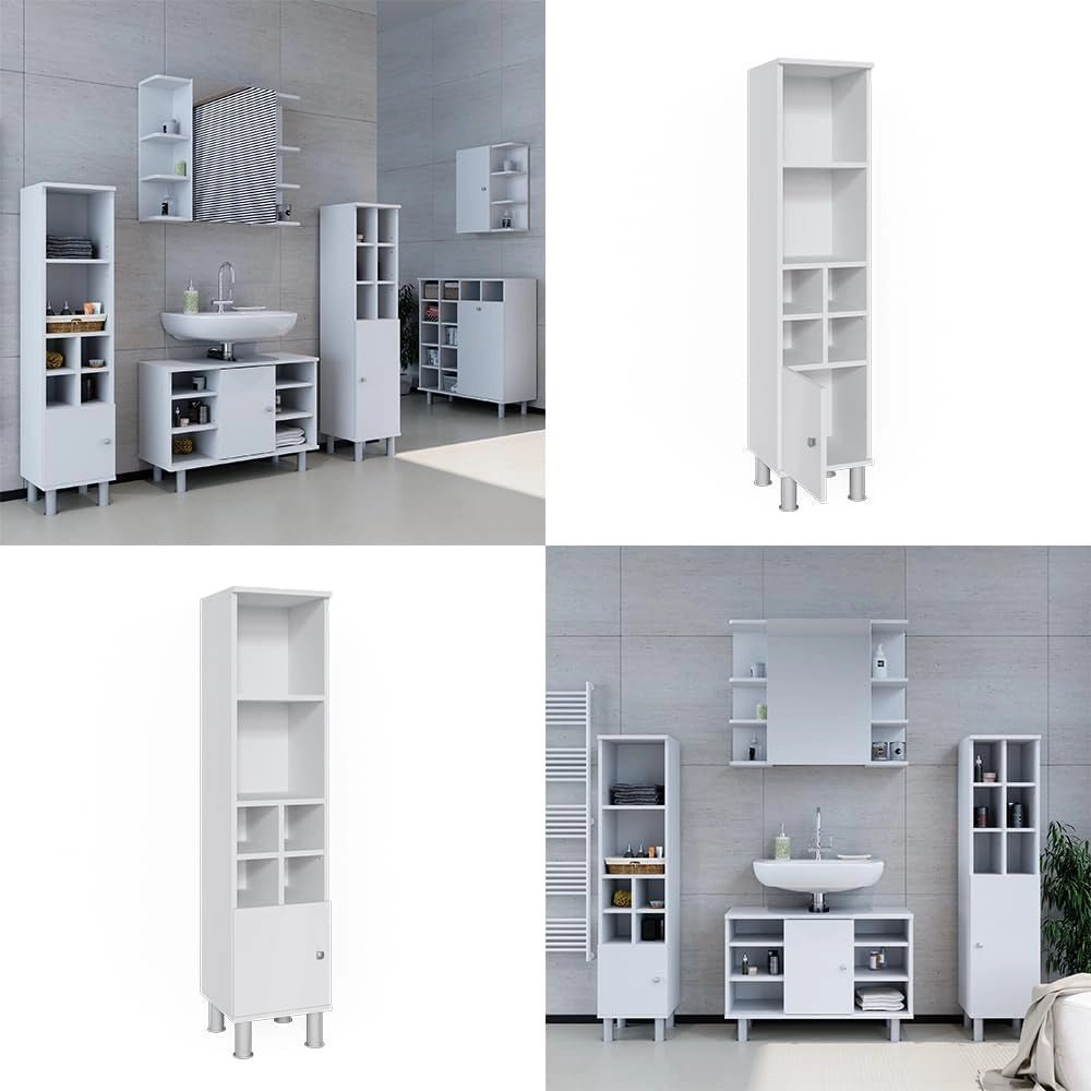 Mobiletto bagno Fynn, Bianco, 30 x 130.6 cm porta piccola, per riporre accessori da bagno e come complemento a Fynn