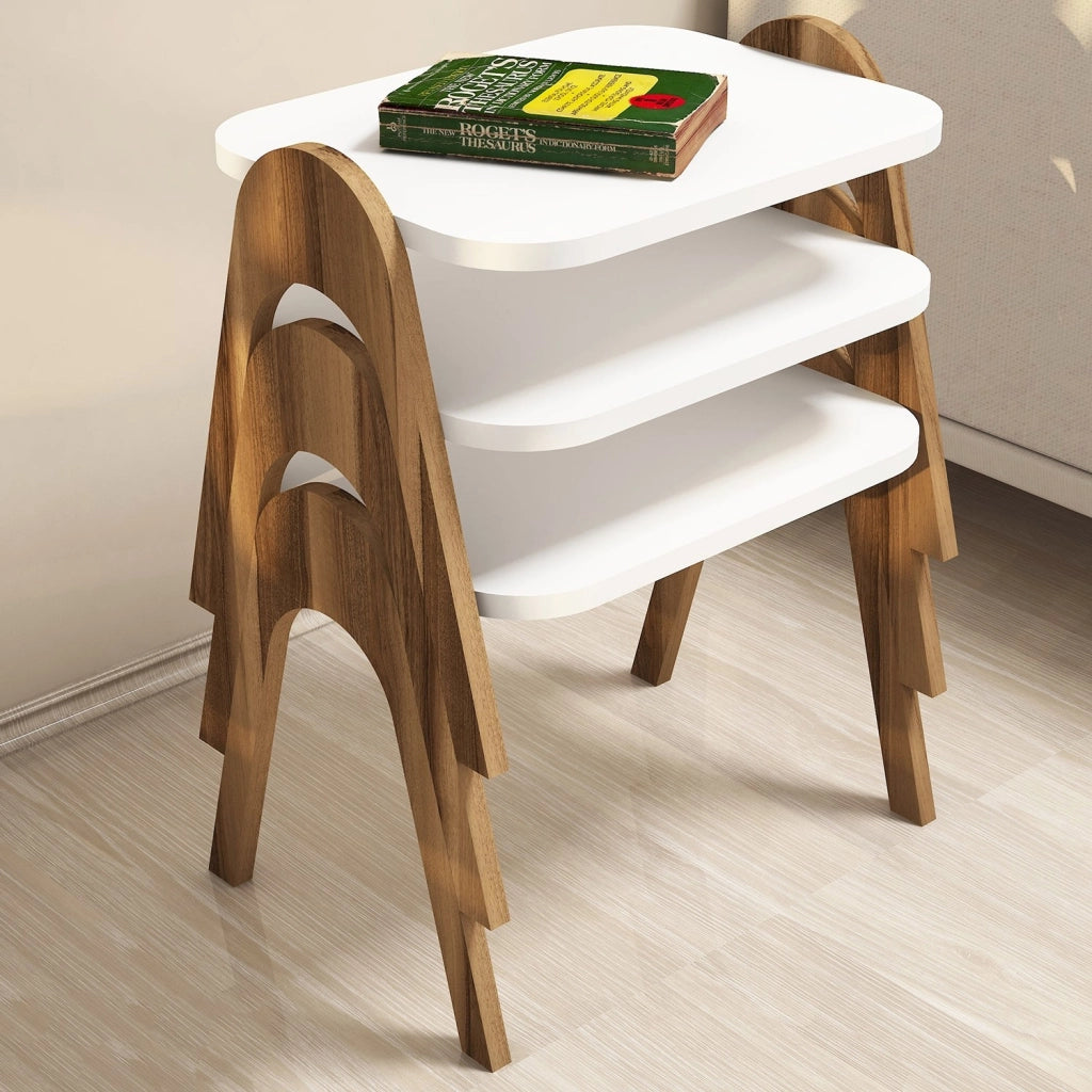 Cerrione, Tavolino da Salotto set 3 Pezzi Impilabili, 49x36x42h cm Bianco
