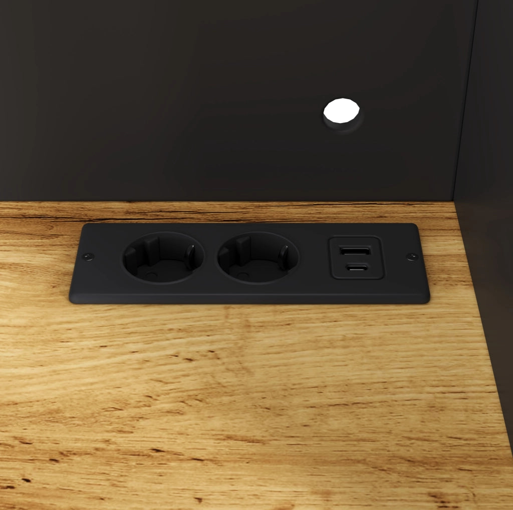 Credenza buffet 150x40x180 cm con LED; 2 prese; USB-A e USB-C; nero in truciolare