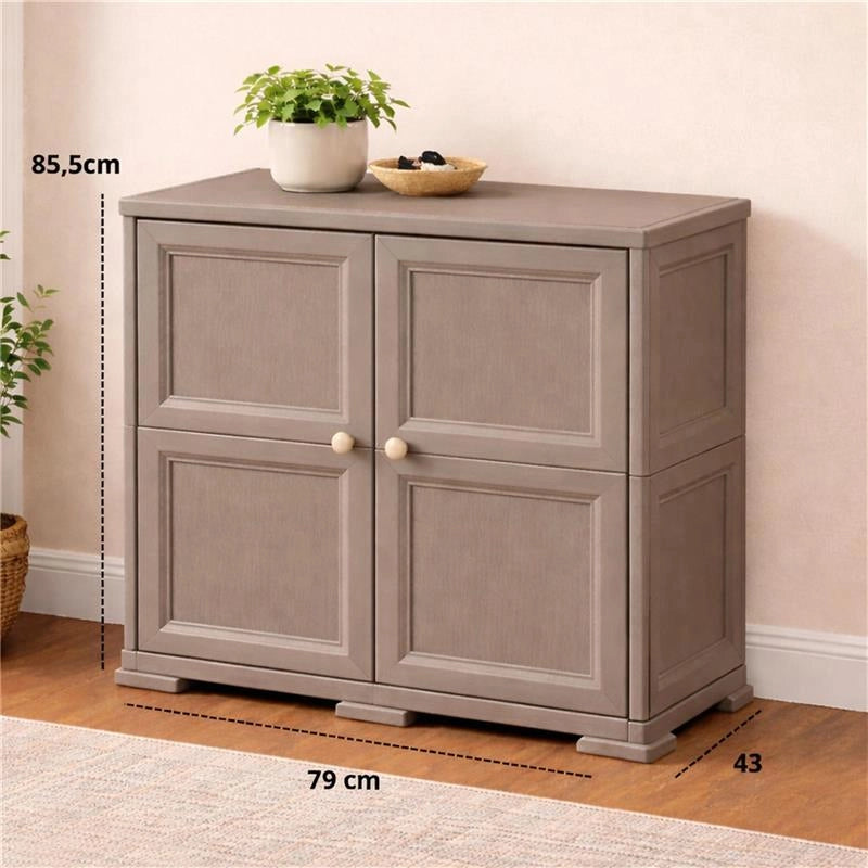 ARMADIO 2 ANTE TAUPE 79X43X85,5 CM CON 4 SCOMPARTI – MOBILE CONTENITORE COMPATTO PER ZONA GIORNO E INGRESSO