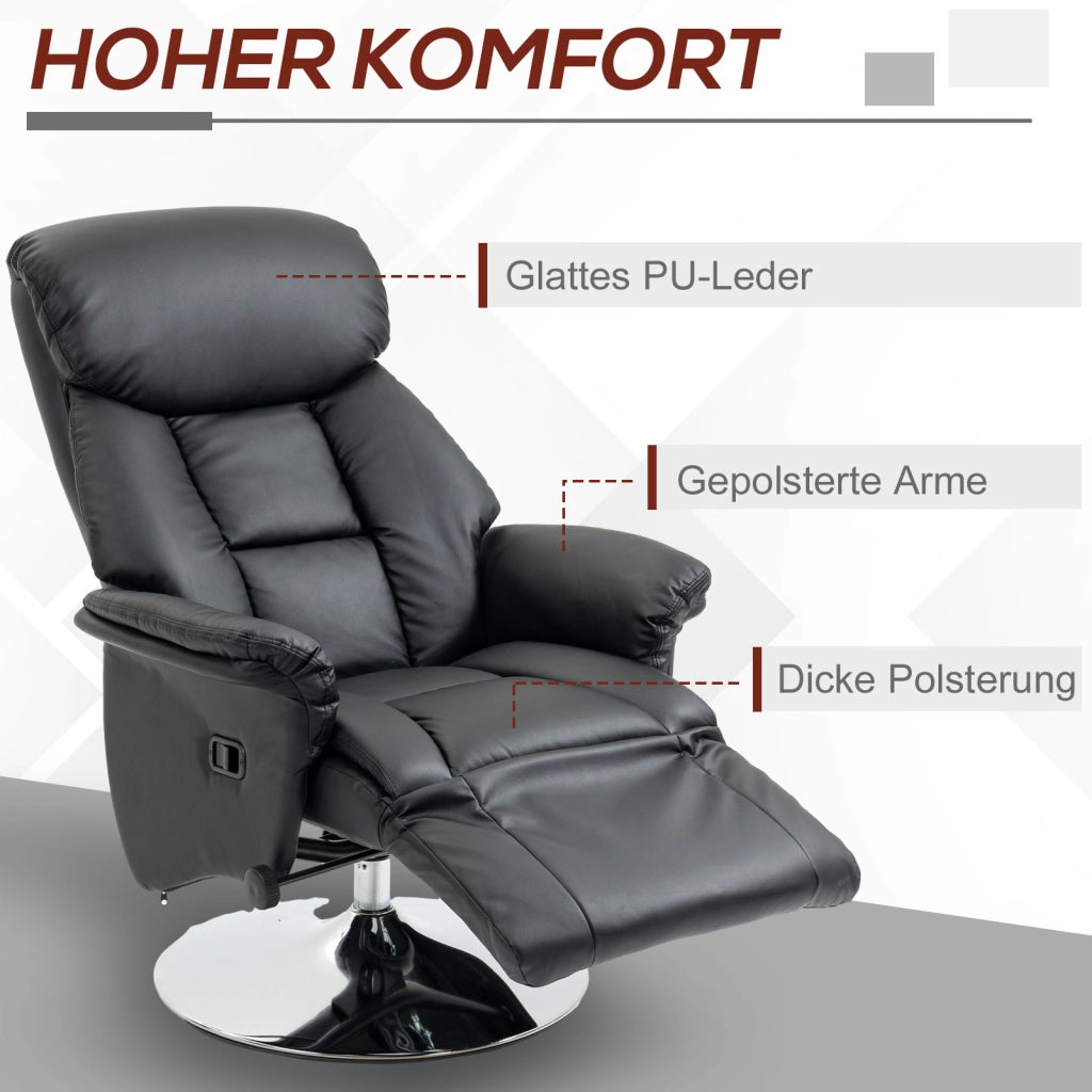 POLTRONA RELAX Girevole 360° 78x80x109 cm Pelle rigenerata Nera