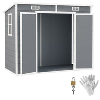 Casetta Box da Giardino 240x130 cm con Pavimento 2 Porte con Blocco e Finestra in Resina Grigio