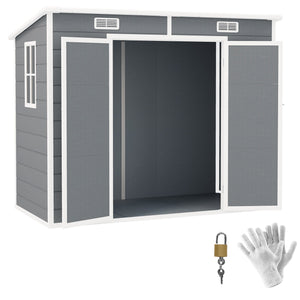 Casetta Box da Giardino 240x130 cm con Pavimento 2 Porte con Blocco e Finestra in Resina Grigio