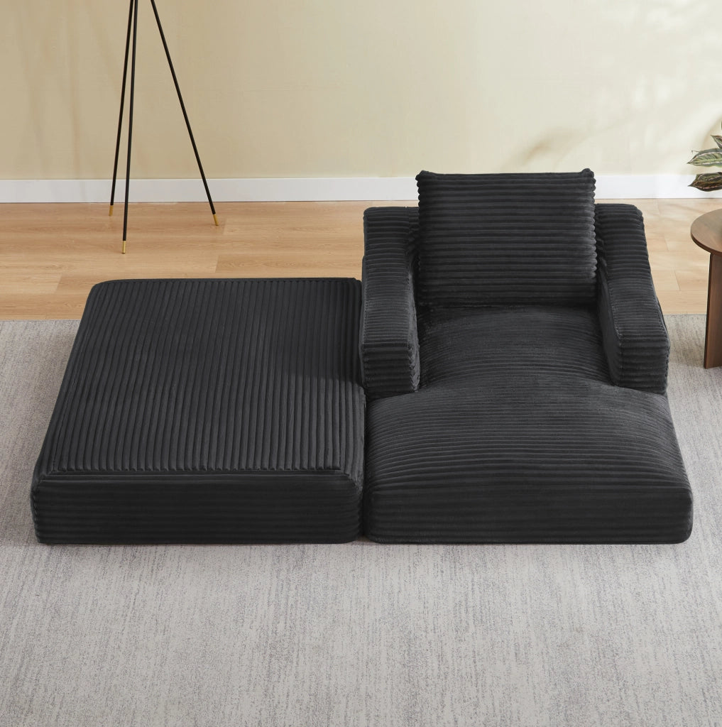 Poltrona lounge in velluto a coste grigio scuro con design a doppio strato