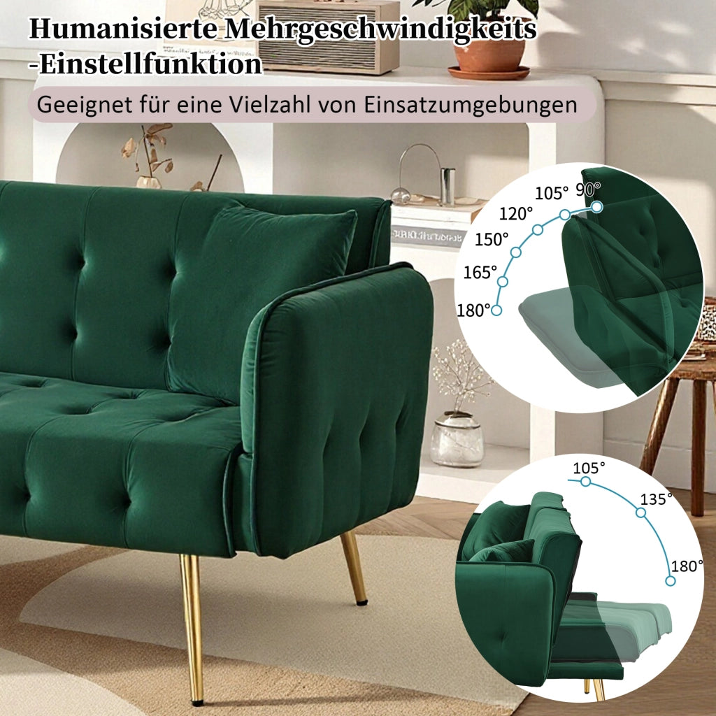 DIVANO LETTO 2 POSTI 215x81,5 cm Verde in velluto