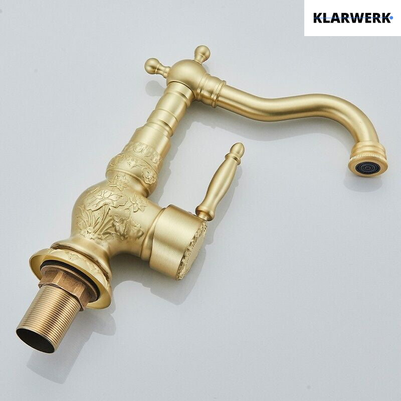 JULIAN | Rubinetto da bagno alto vintage oro spazzolato | Miscelatore retrò in acciaio inox per lavabo freestanding | Bagno con rubinetto gastronomico