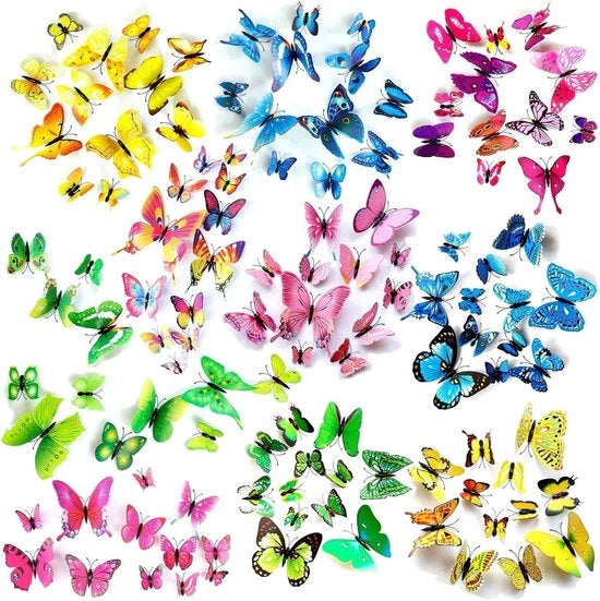 Set di 120 Magnetici Farfalle in Plastica con Maggiore e Etichetta Adesiva