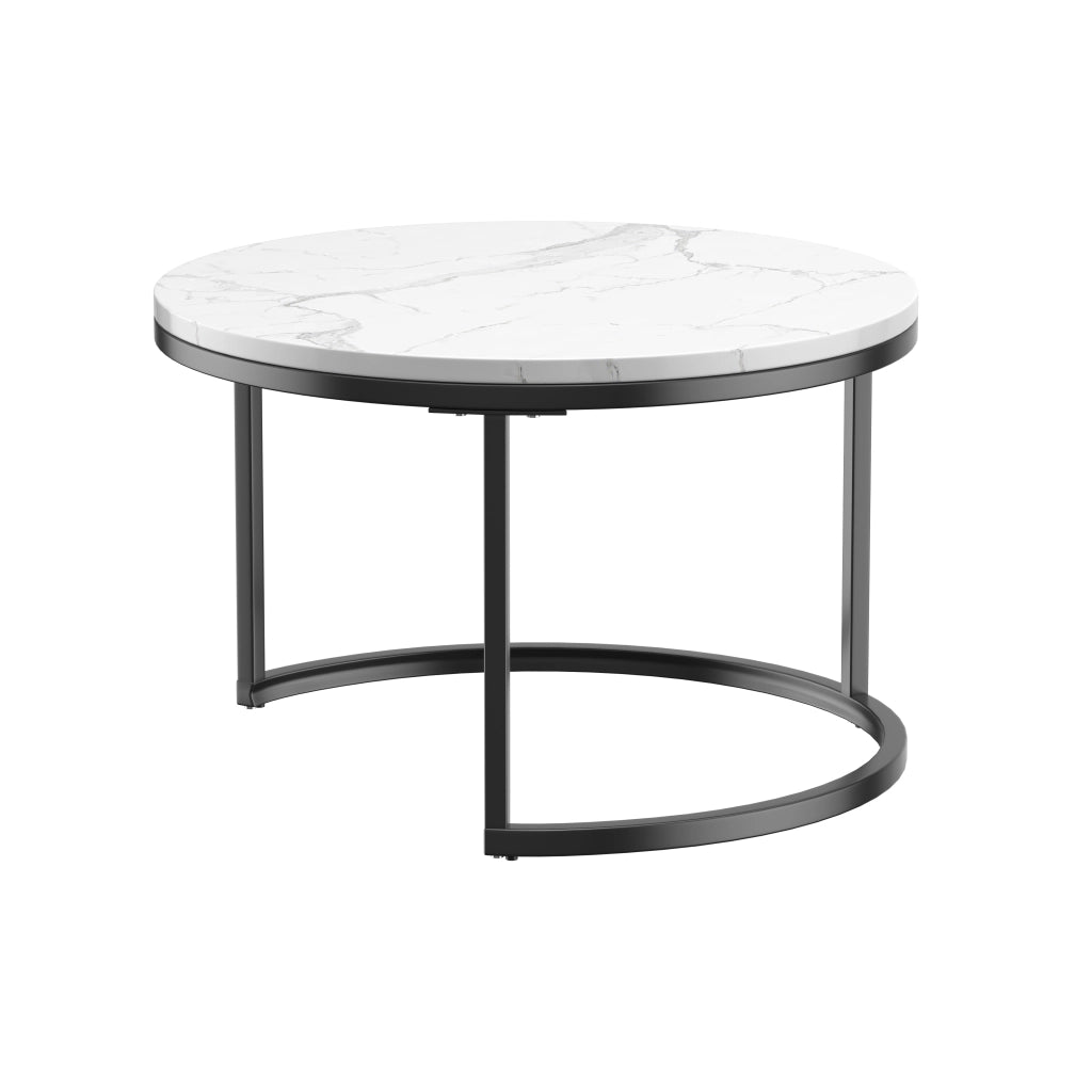 TAVOLINI DA CAFFÈ Set 2 Pezzi 70x70x45 cm Effetto Marmo Bianco con Struttura Nera