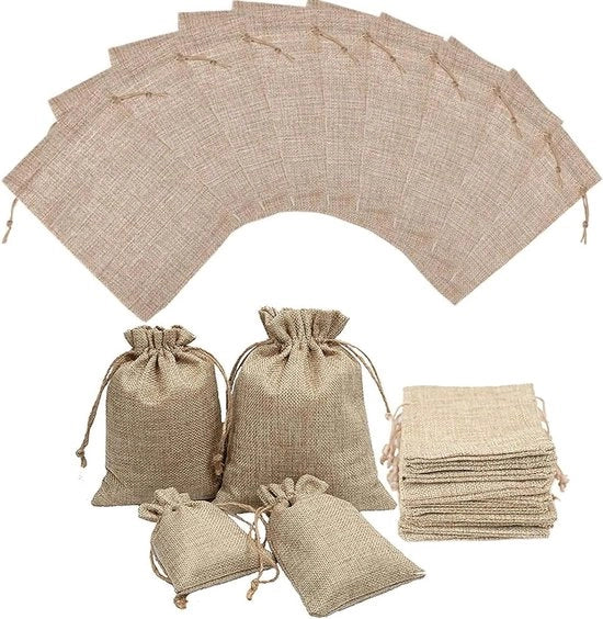 Sacchetti in juta con cordoncino per il ripostiglio di gioielli, cosmetici e piccoli regali - 10 pezzi - 20 x 30 cm