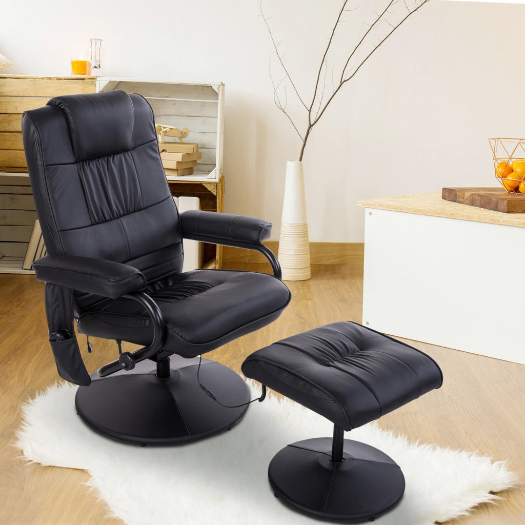 Poltrona Relax Elettrica Massaggiante ¨C Xylo ¨C Reclinabile Girevole con Poggiapiedi Similpelle Nera