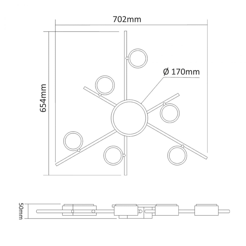 Plafoniera nera moderna 70cm 6xGX53 LED 9W calda Videx