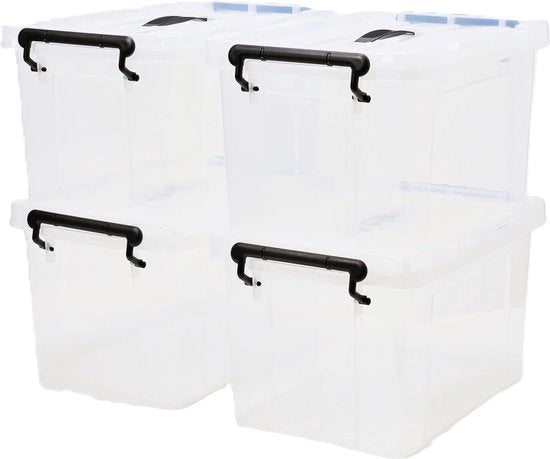 Set di archiviazione trasparente da 4 pezzi con coperchio e maniglia per casa e bagno - 35L, 53 x 39 x 25 cm