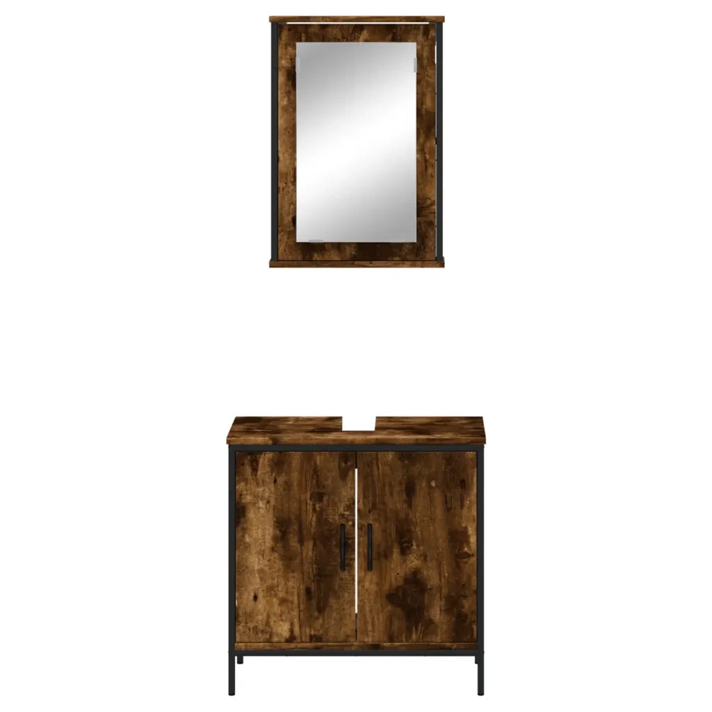Set Mobili da Bagno | Armadio da bagno 2 pz Rovere Fumo in Legno Multistrato