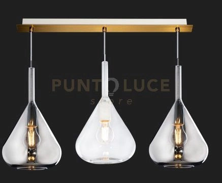 SOSPENSIONE OTTONE SAT. 3 LUCI RETTANGOLARE VETRI TR + 2X FU 1177OS-S3 R-TF