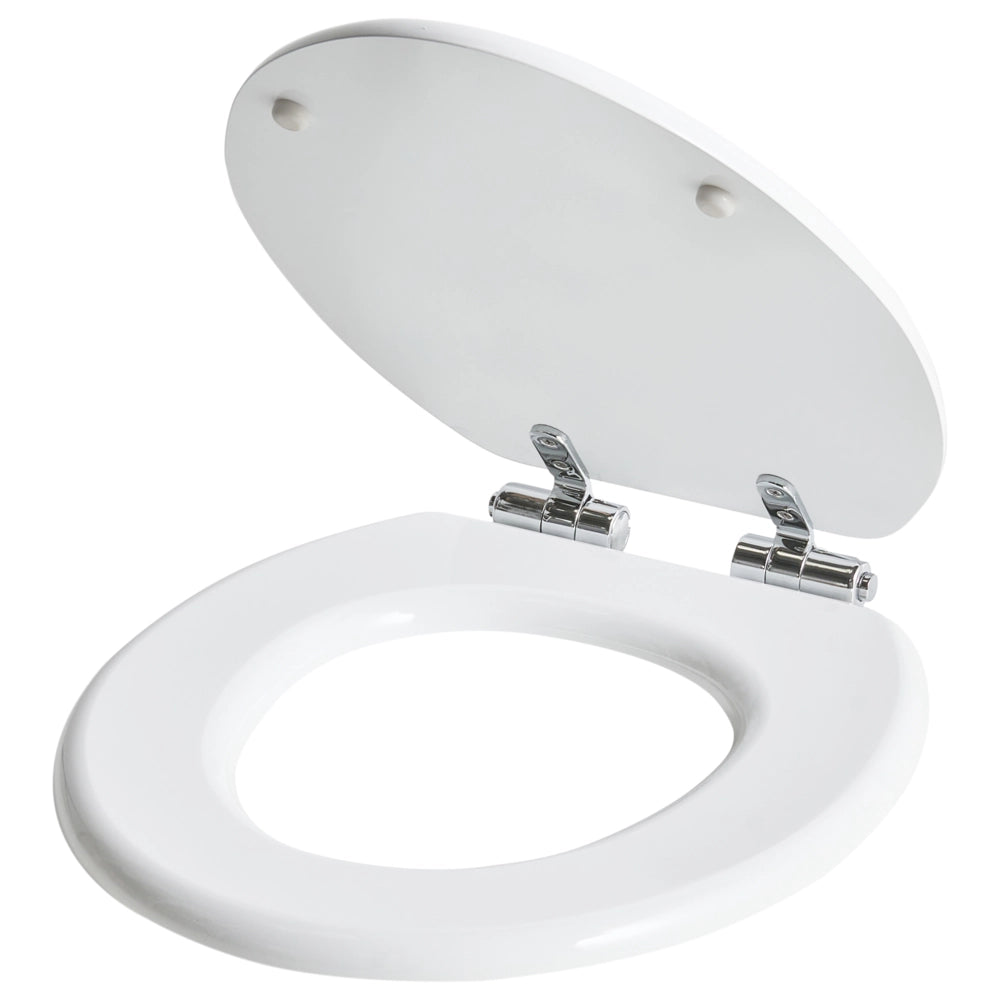 Sedile WC Soft Close MDF bianco lucido 46 x 38 cm Sistema di sgancio rapido Stile tradizionale WC bagno