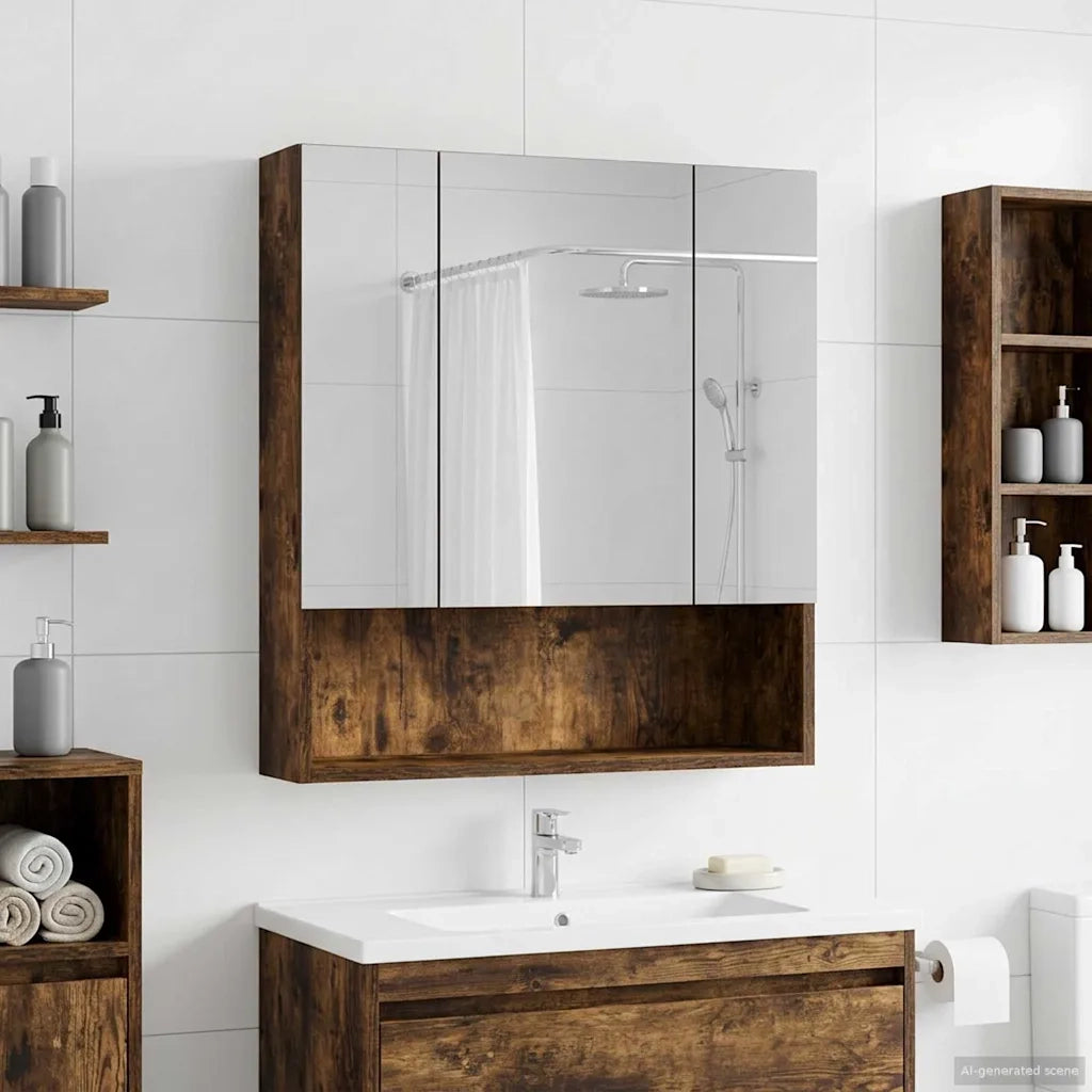 Mobiletto per specchio da bagno Rovere fumé 60 x 14.5 x 70 cm 889187