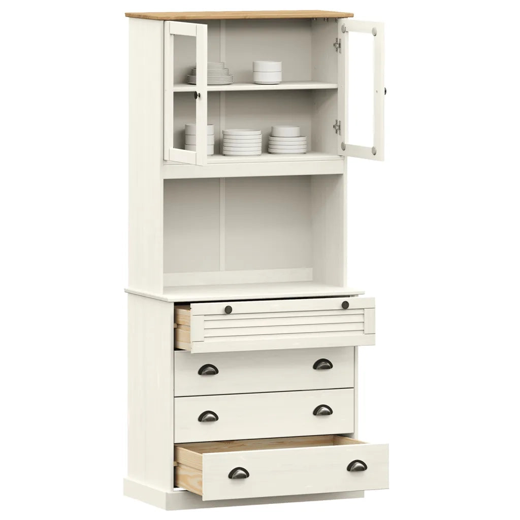 Credenza VIGO Bianca 80x40x176 cm in Legno Massello di Pino