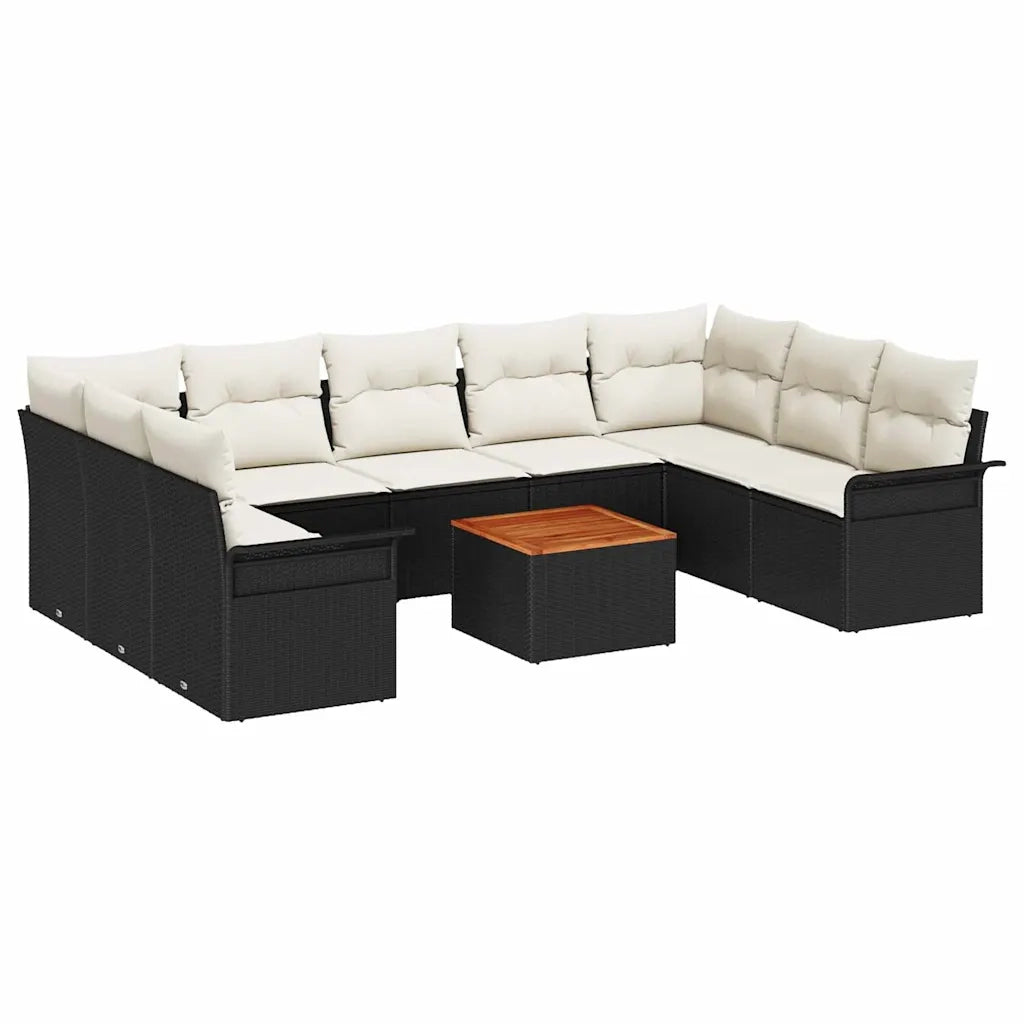Set Divano da Giardino 10 pcs Nero e Crema polyrattan 3356038